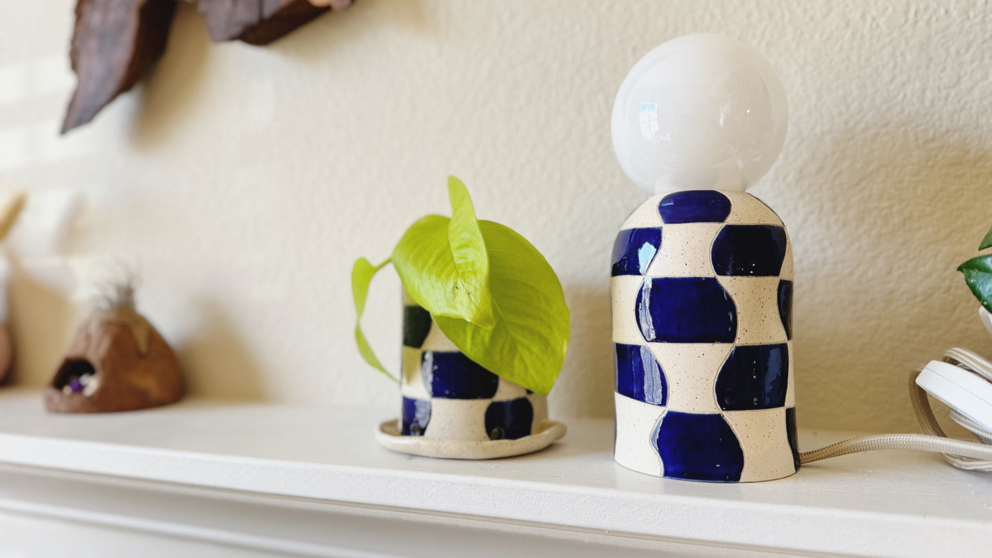 Mini Ocean Blue wave checkered lamp & planter