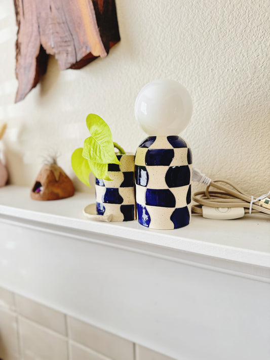 Mini Ocean Blue wave checkered lamp & planter