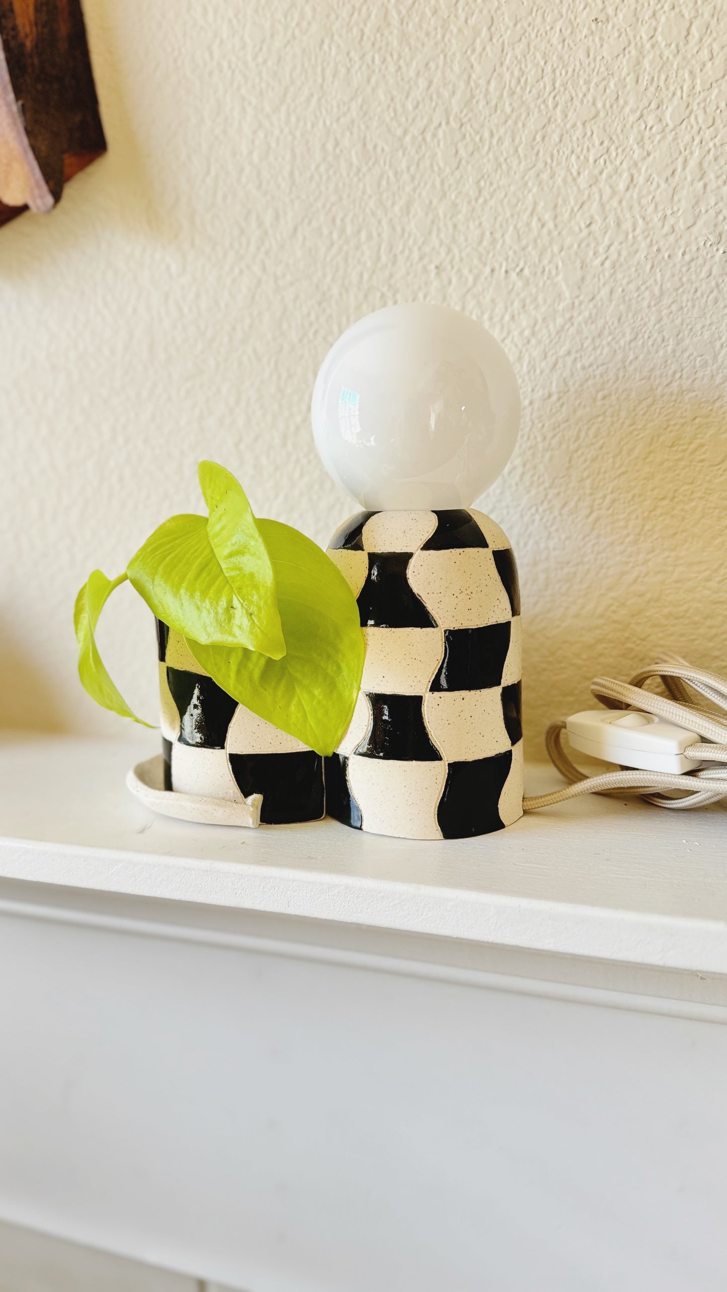 Mini Midnight Black wave checkered lamp & planter