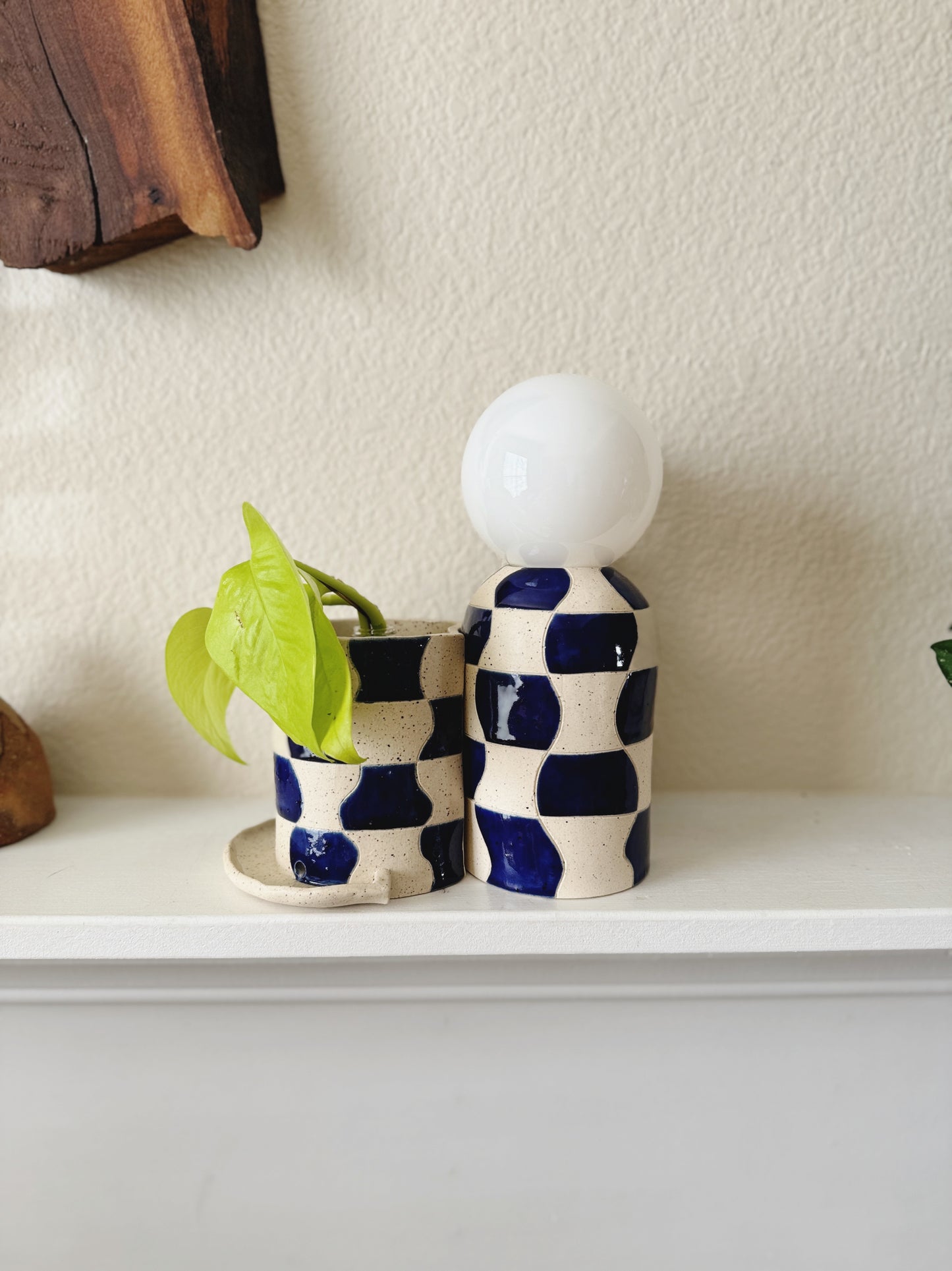 Mini Ocean Blue wave checkered lamp & planter